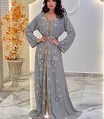 Grey color Handmade Moroccan Kaftan with hijjab