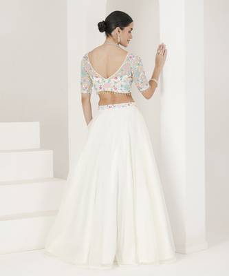 White Floral Hand Embroidered Lehenga Set 5