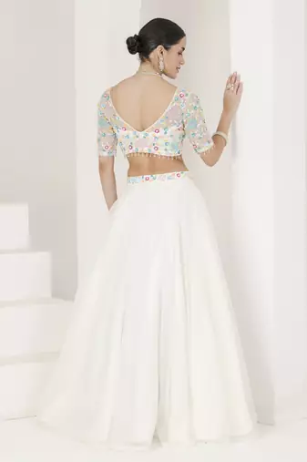White Floral Hand Embroidered Lehenga Set
