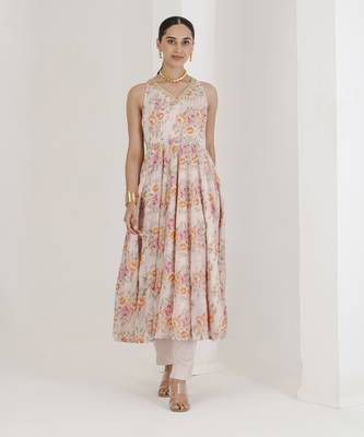 Blush pink floral print anarkali set 5