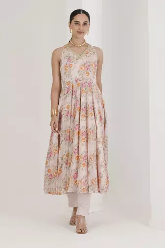 Blush pink floral print anarkali set