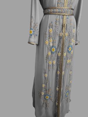 Grey color Handmade Moroccan Kaftan with hijjab 4