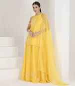 Sunshine yellow hand embroidered sharara set