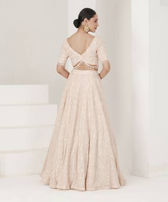 Peach Chikankari Work Lehenga Set 5