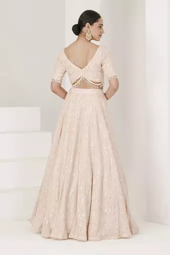 Peach Chikankari Work Lehenga Set