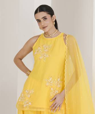 Sunshine yellow hand embroidered sharara set 2