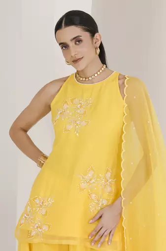 Sunshine yellow hand embroidered sharara set