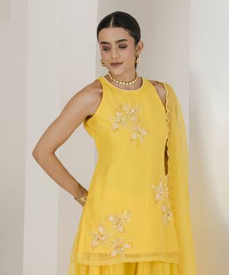 Sunshine yellow hand embroidered sharara set 3