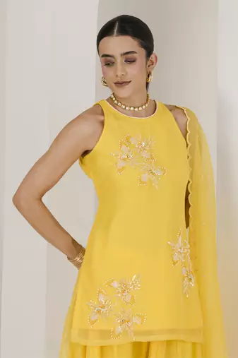 Sunshine yellow hand embroidered sharara set