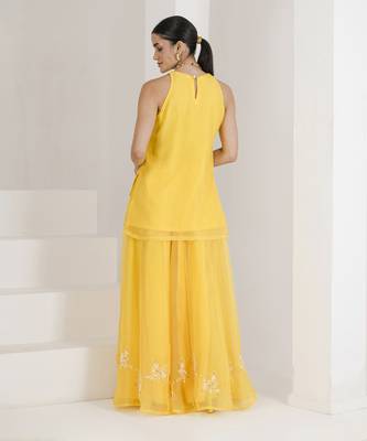 Sunshine yellow hand embroidered sharara set 4