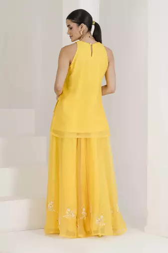 Sunshine yellow hand embroidered sharara set