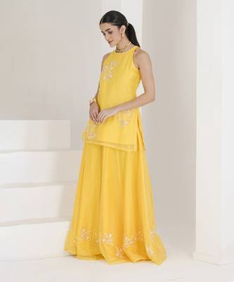 Sunshine yellow hand embroidered sharara set 5
