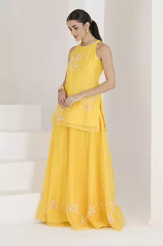 Sunshine yellow hand embroidered sharara set