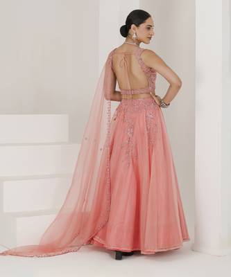 Dusty Pink Hand Embroidered Lehenga Set 5