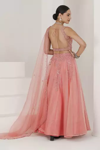 Dusty Pink Hand Embroidered Lehenga Set