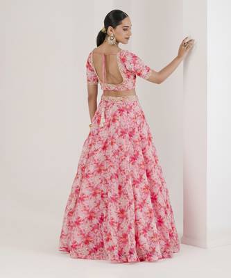 Blush Pink Organza Floral Embroidered Lehenga Set 5