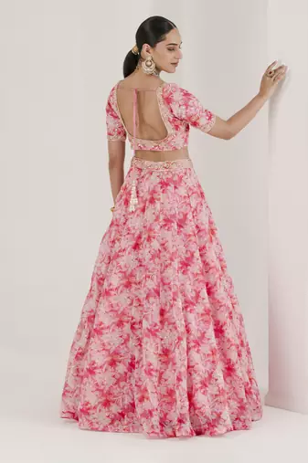 Blush Pink Organza Floral Embroidered Lehenga Set