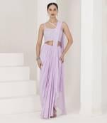 Lilac hand embroidered pre stitched saree