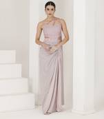 Shimmer pink embroidered pre stitched saree