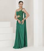 Crepe hand embroidered pre stitched saree