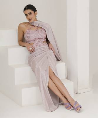 Shimmer pink embroidered pre stitched saree 5