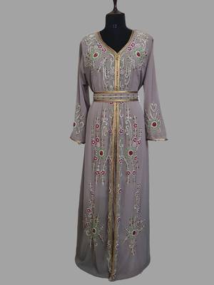 Grey Georgette Zari Work Kaftan 1