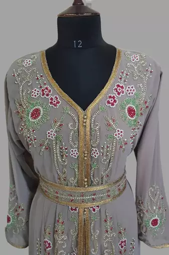 Grey Georgette Zari Work Kaftan