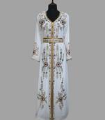 Off-White color luxurious Handmade Moroccan Kaftan with hijjab