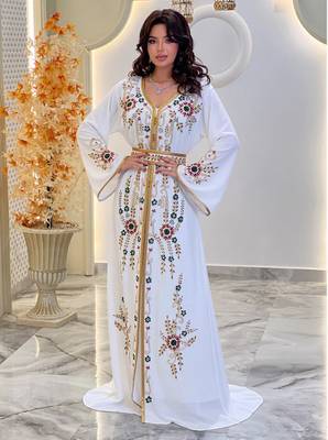 Off-White color Handmade Moroccan Kaftan with hijjab 1