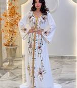 Off-White color Handmade Moroccan Kaftan with hijjab