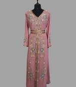 Peach color luxurious Handmade Moroccan Kaftan with hijjab