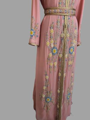 Peach color Handmade Moroccan Kaftan with hijjab 4