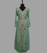 Pear Green color luxurious Handmade Moroccan Kaftan with hijjab