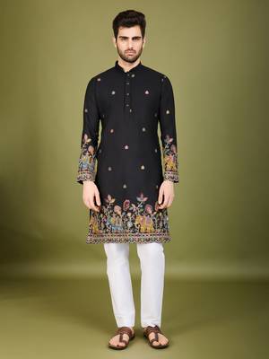 black cotton thread & sequins embroidered kurta 7