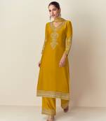 Yellow chinon embroidered semi stitched salwar suit