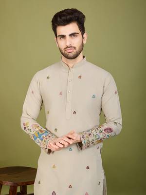 Ivery cotton thread & sequins embroidered work wedding ceremony festival marriage party wear straight kurta 6