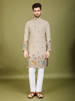 Ivery cotton thread & sequins embroidered work wedding ceremony festival marriage party wear straight kurta 7