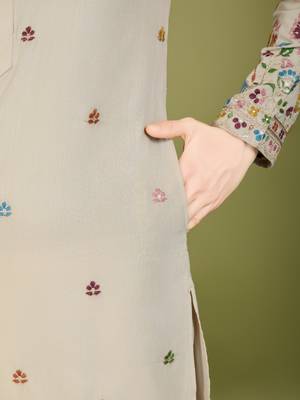 Ivery cotton thread & sequins embroidered work wedding ceremony festival marriage party wear straight kurta 8