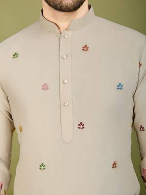 Ivery cotton thread & sequins embroidered work wedding ceremony festival marriage party wear straight kurta 9