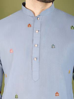 sky blue cotton thread & sequins embroidered straight kurta 9