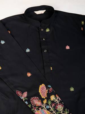 black cotton thread & sequins embroidered kurta 10