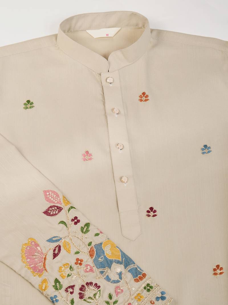 Ivery cotton thread & sequins embroidered work wedding ceremony festival marriage party wear straight kurta