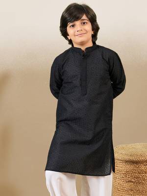 stylish chikankari embroidered black kurta for boys 2