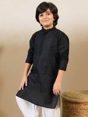 stylish chikankari embroidered black kurta for boys 3