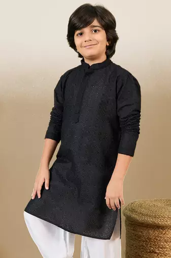 stylish chikankari embroidered black kurta for boys