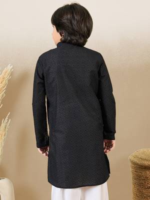 stylish chikankari embroidered black kurta for boys 4