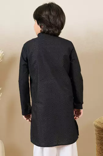 stylish chikankari embroidered black kurta for boys