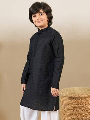 stylish chikankari embroidered black kurta for boys 5