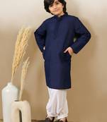 stylish chikankari embroidered deep blue kurta for boys