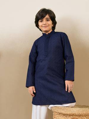 stylish chikankari embroidered deep blue kurta for boys 3